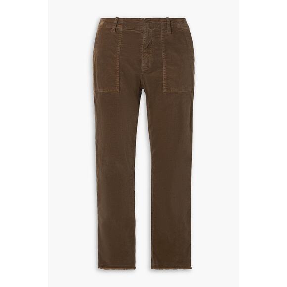 Nili Lotan 'Jenna' Brown Cotton Cropped Cotton-Blend Corduroy Slim-Leg Pants